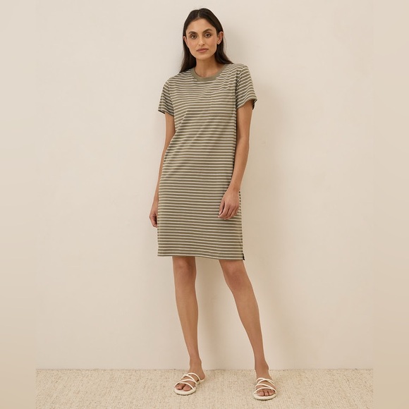 Pact 100% Organic Cotton Costa Mesa Stripe Softspun Tee Dress - Picture 1 of 4
